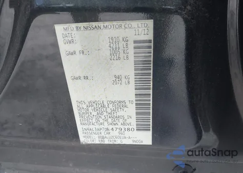 2013 Nissan Altima 2.5 Sv из США, поврежденный, VIN 1N4AL3AP7DN479380